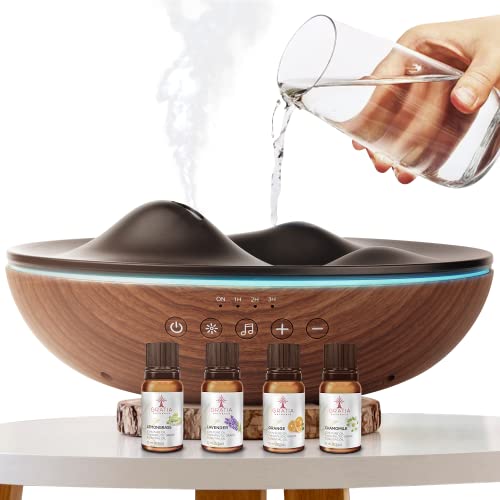Innovative Aromatherapy Oil Diffuser with Essential Oil Set for Large Room - Zen Design - 6 Relaxing Sounds - White Noise Machine - 7 Night Lights - Ultrasonic Super Quiet Cool Mist Aroma Humidifier